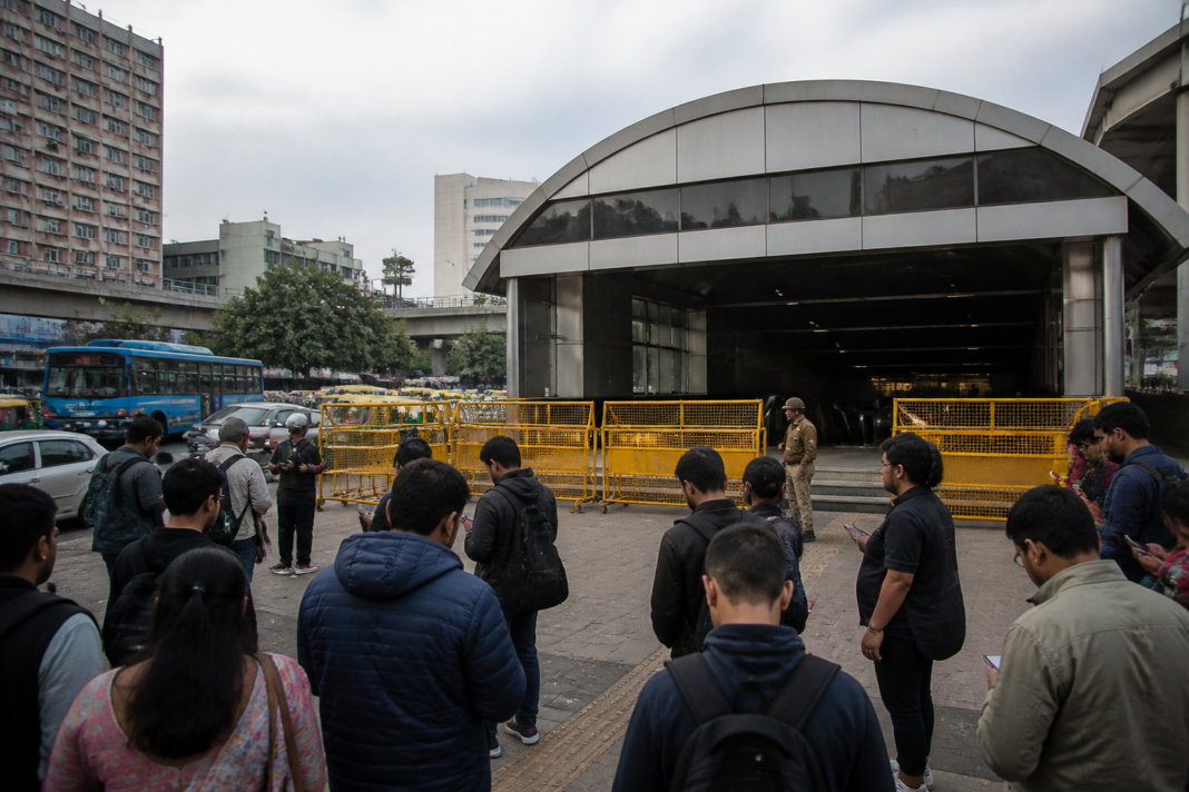 Delhi Metro closures during a protest-related transport disruption in New Delhi