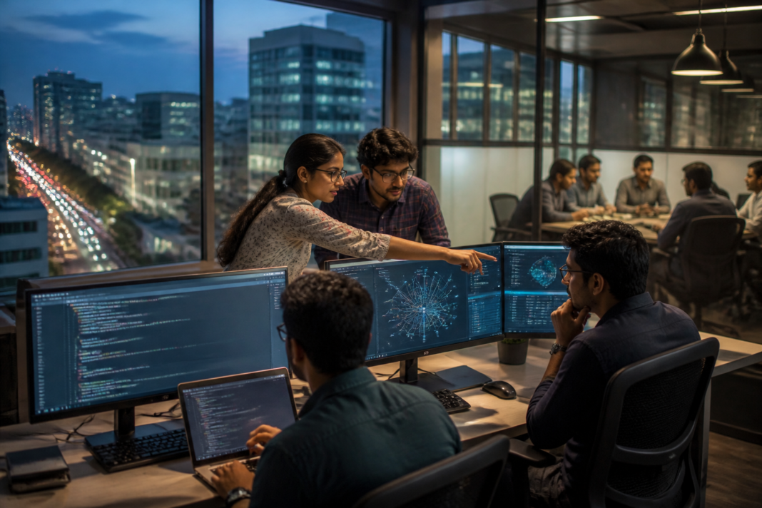 US green card ban and Indian technology workers in a modern Bengaluru office
