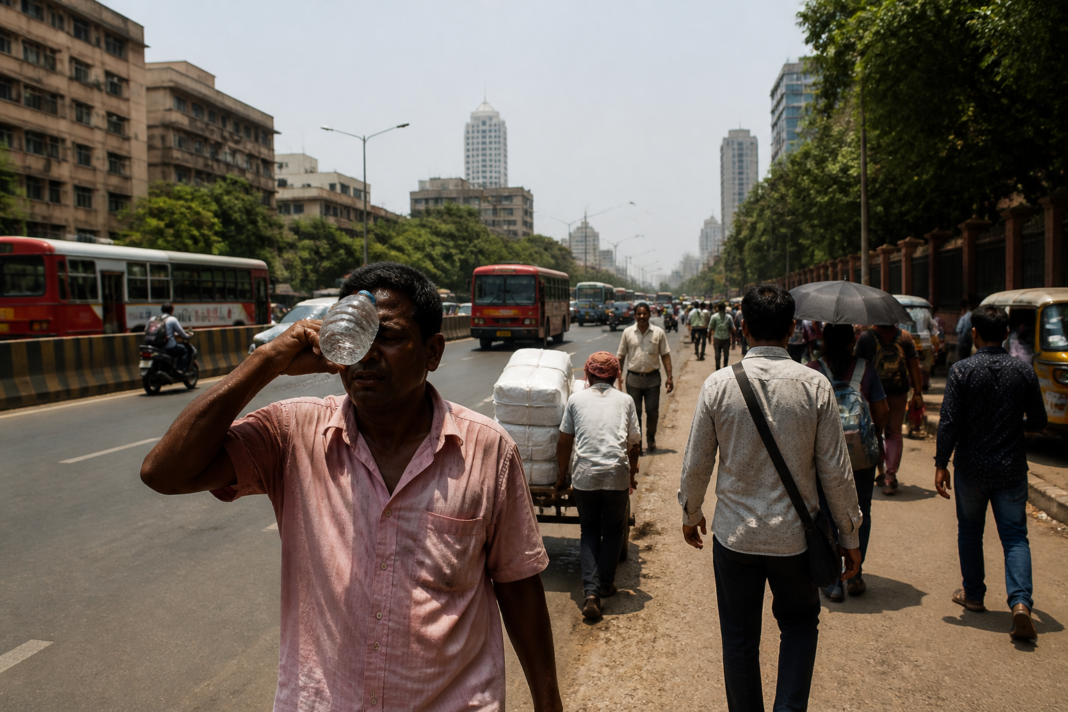 Mumbai heatwave warning during a hot afternoon on a busy city street