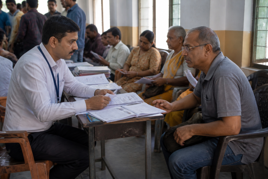 Delhi SIR voter verification documents being collected by a booth-level officer