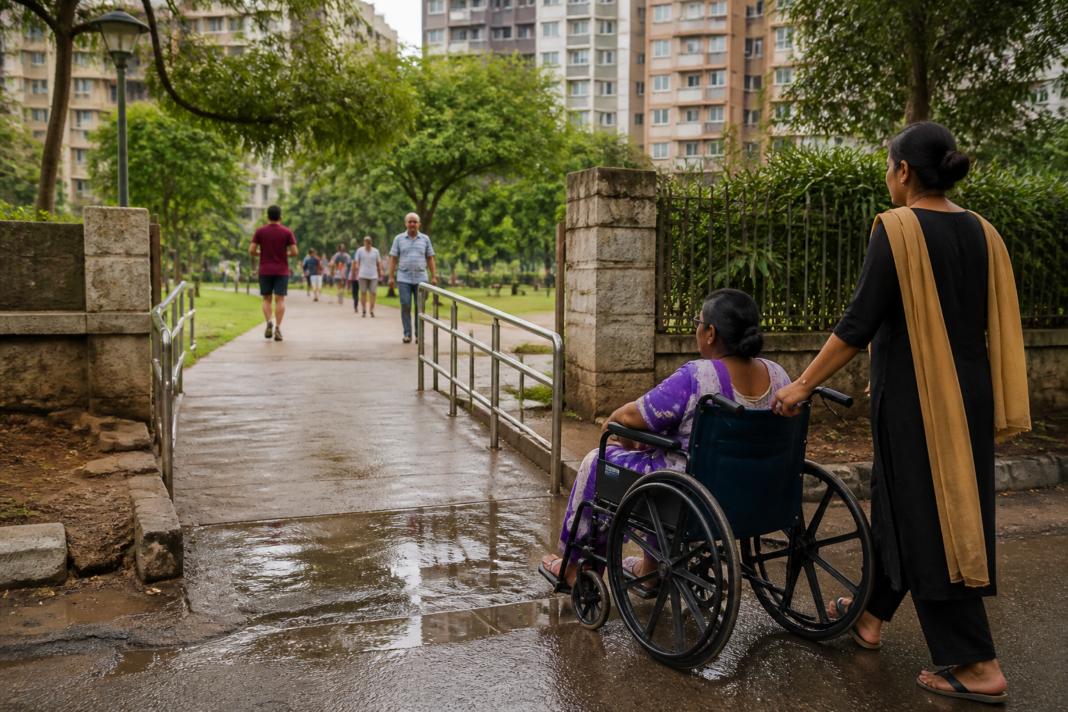 Bengaluru parks accessibility audit showing a wheelchair-accessible park entrance and pathway.