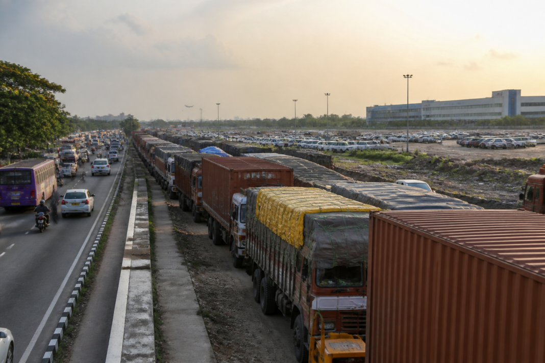 Chennai airport cargo parking site near Meenambakkam and congested GST Road