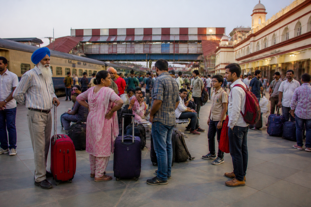 Passengers at Amritsar railway station amid train cancellations and rising Amritsar airfares