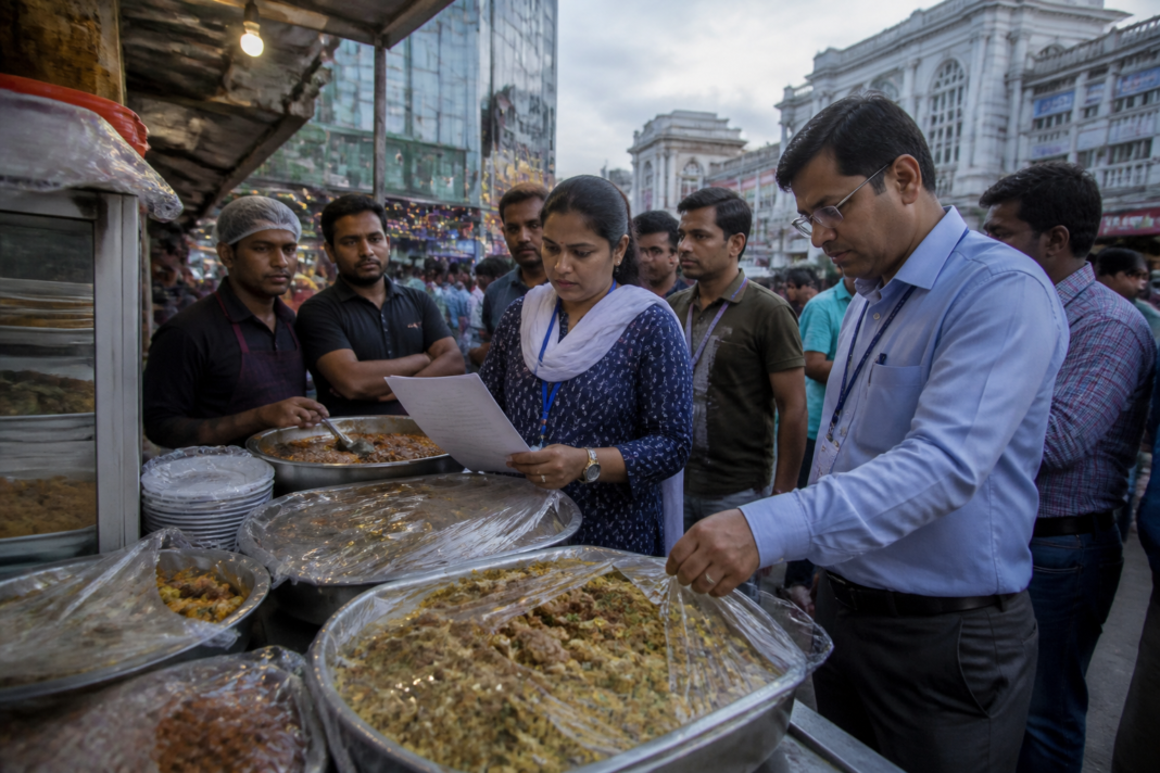 Kolkata food safety raid at a restaurant and food stall in the New Market-Dharmatala area.