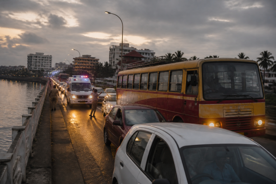KSRTC bus breakdown causing traffic congestion on Gosree Bridge in Kochi