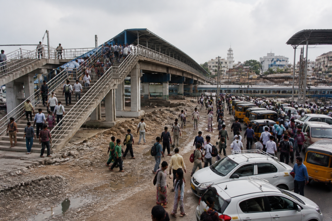 Tambaram railway station and its congested passenger access area in Chennai