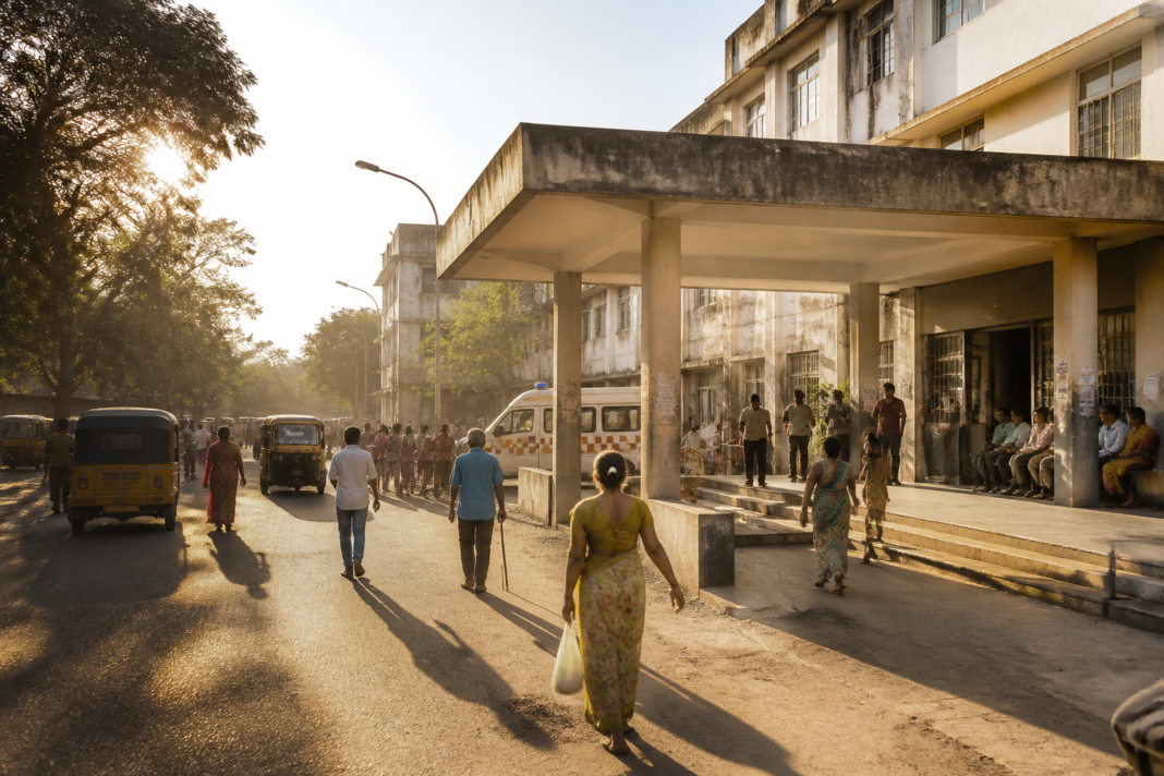 Telangana temperature spike over a busy Khammam hospital and summer-like urban street