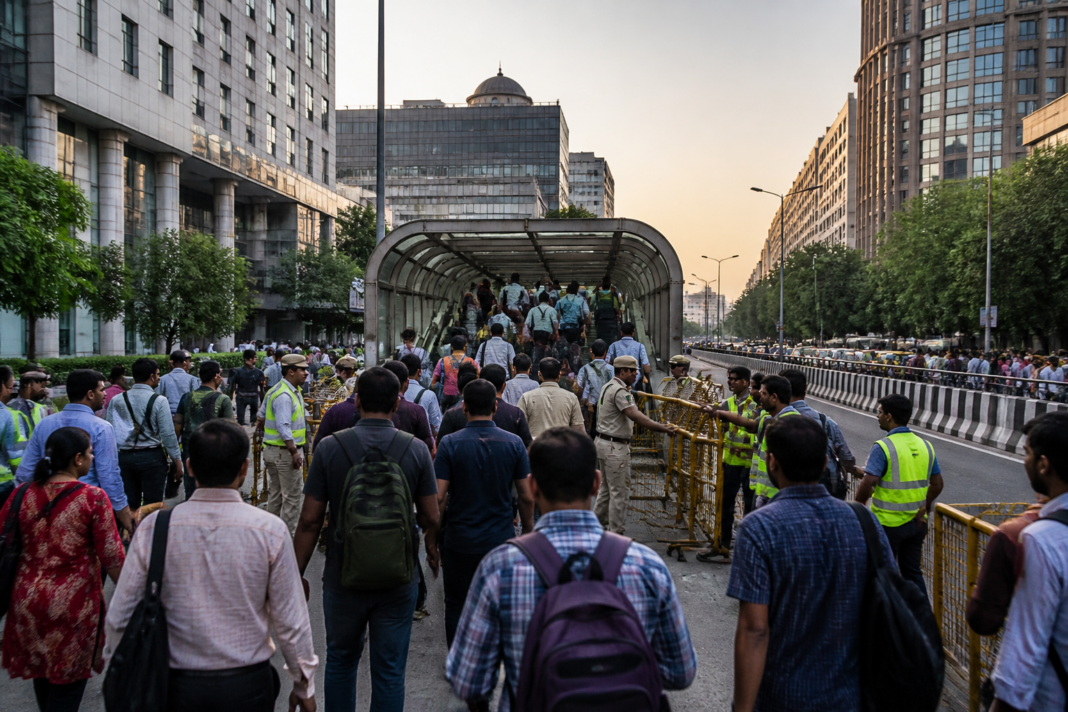 Delhi Metro station reopening with commuters entering after a security closure