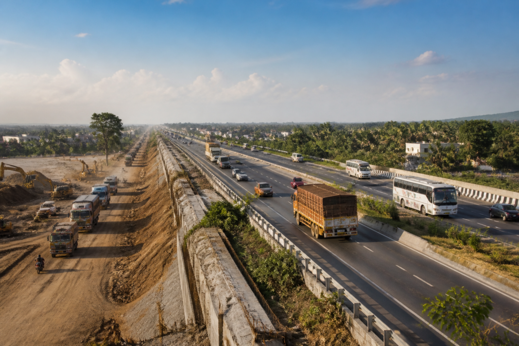 NH-65 expansion corridor linking Hyderabad and Vijayawada with highway traffic