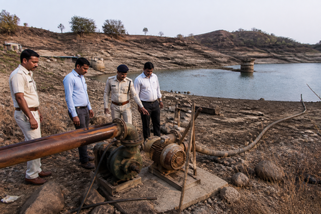 Chandrapur water extraction crackdown at a reservoir amid a rainfall deficit