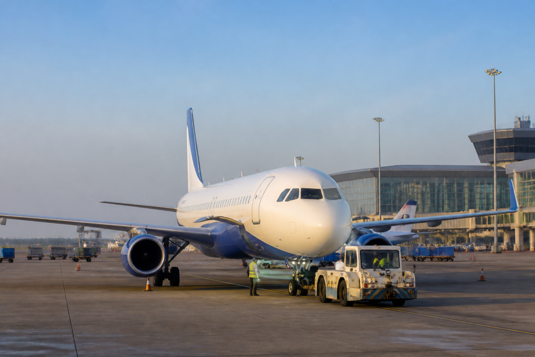 IndiGo Airbus aircraft financing deal shown through an IndiGo narrow-body aircraft at an airport