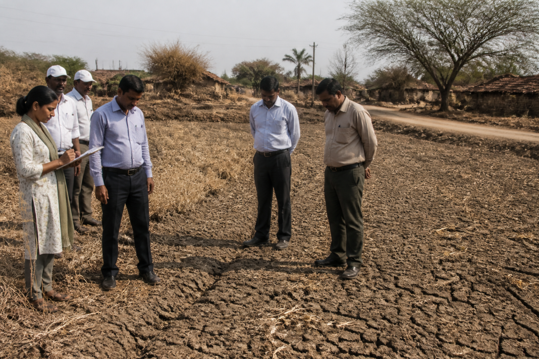 Karnataka drought assessment teams inspect a drought-affected rural taluk