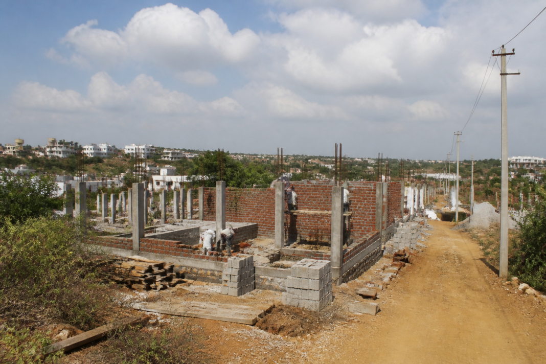 Indiramma houses under construction for beneficiaries in Pocharam, Telangana