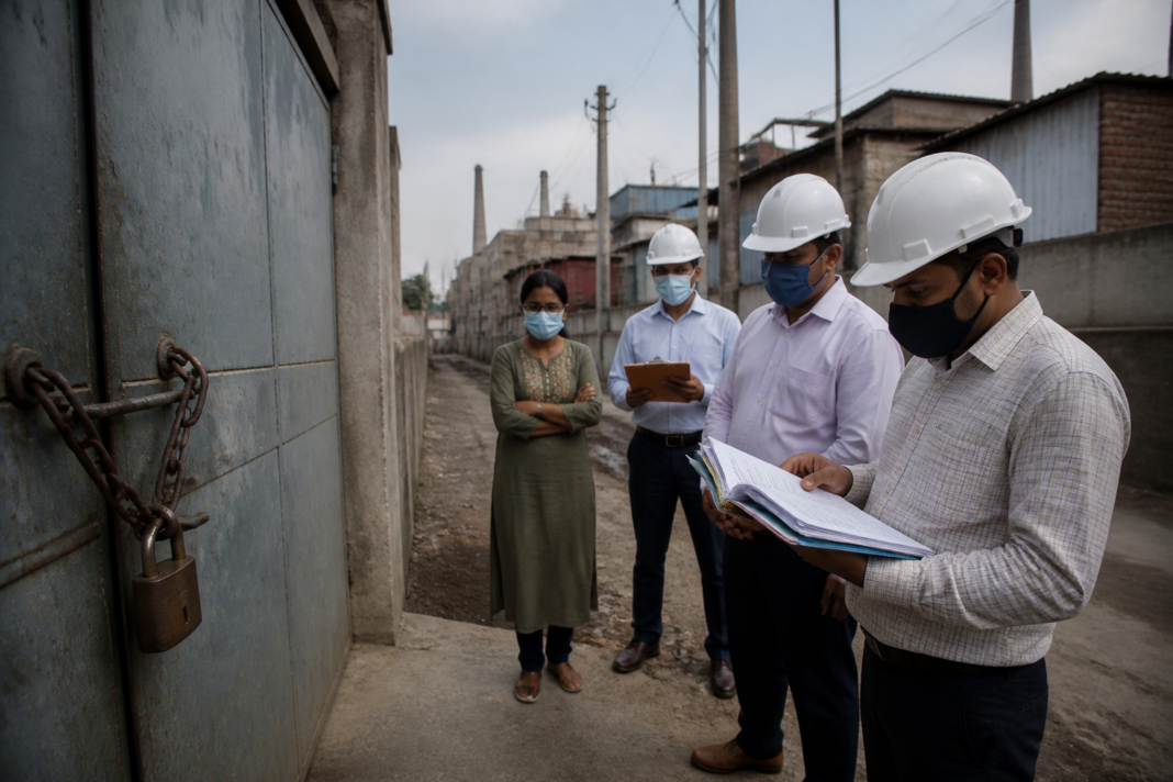 Delhi pollution control officials inspecting an industrial premises in east Delhi