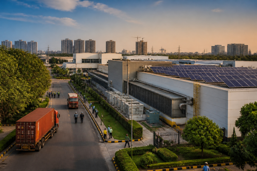 Delhi Industrial Policy 2026 factory and technology district with modern industrial buildings