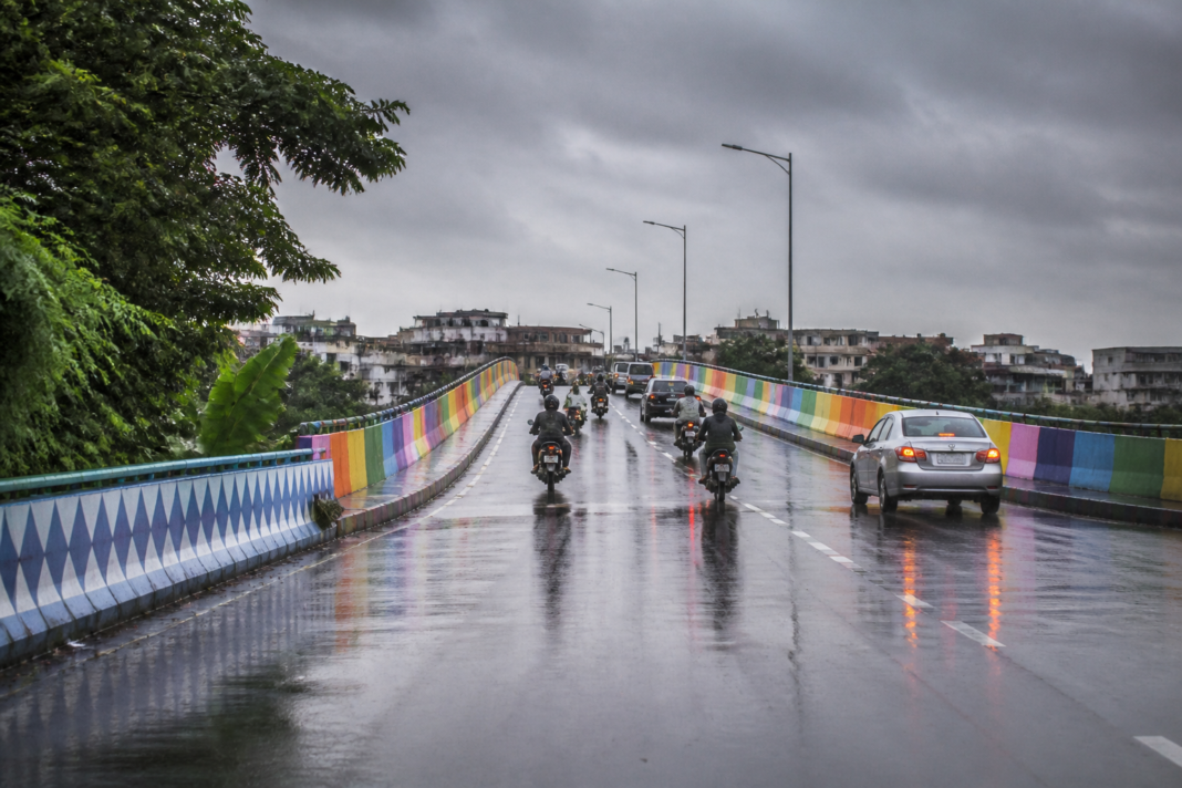 Kolkata rainbow flyover painted in bright colours during the city’s Durga Puja beautification drive