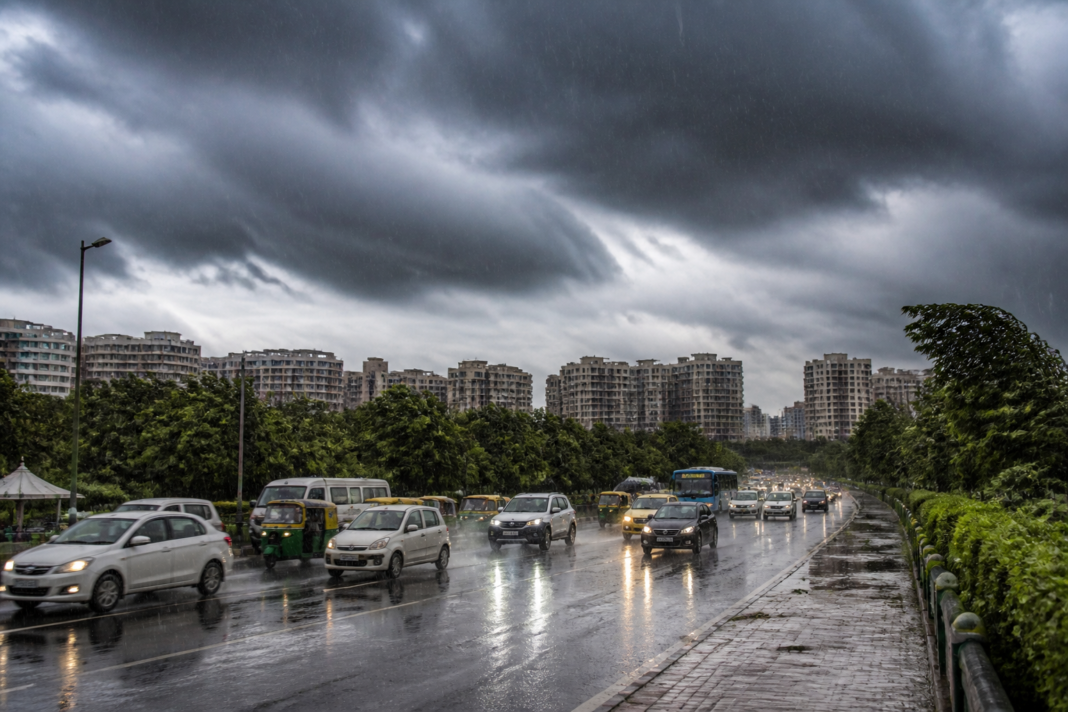 Delhi orange alert bringing dark rain clouds over the capital's urban skyline