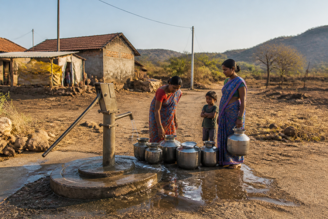 Pune water shortage response with a rural borewell serving a village settlement