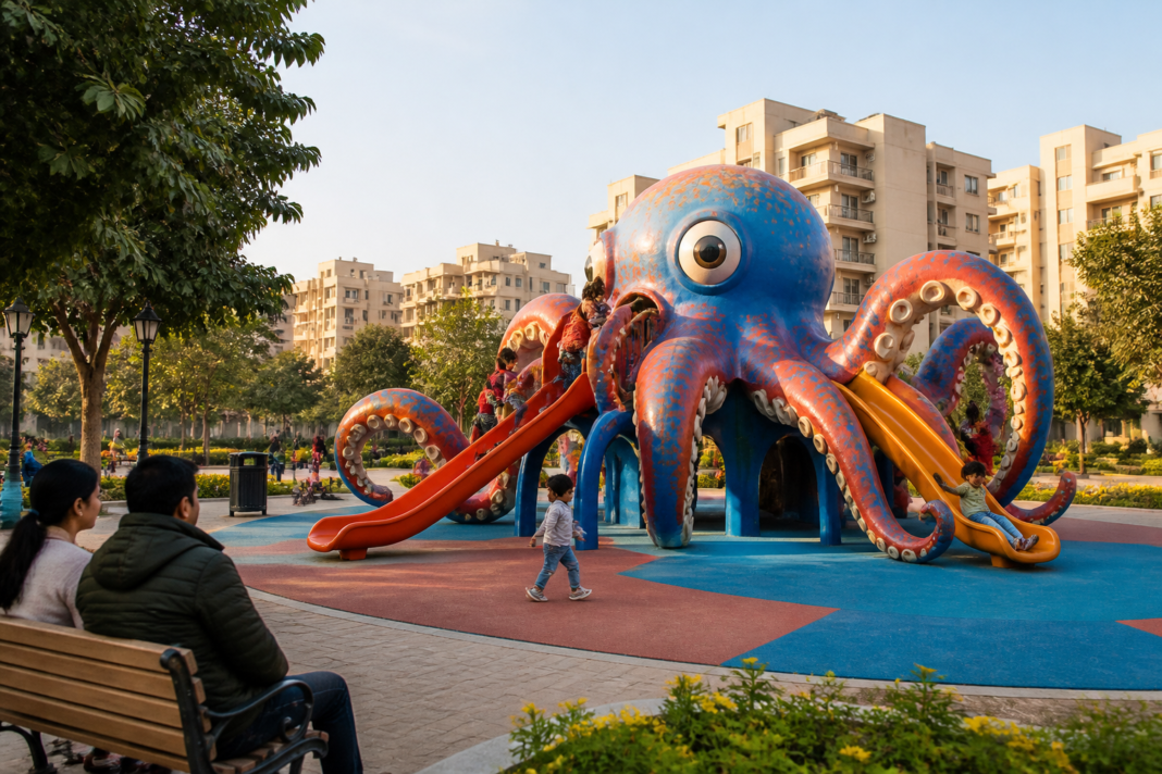 Delhi animal-themed parks with colourful sculptures and play equipment for children
