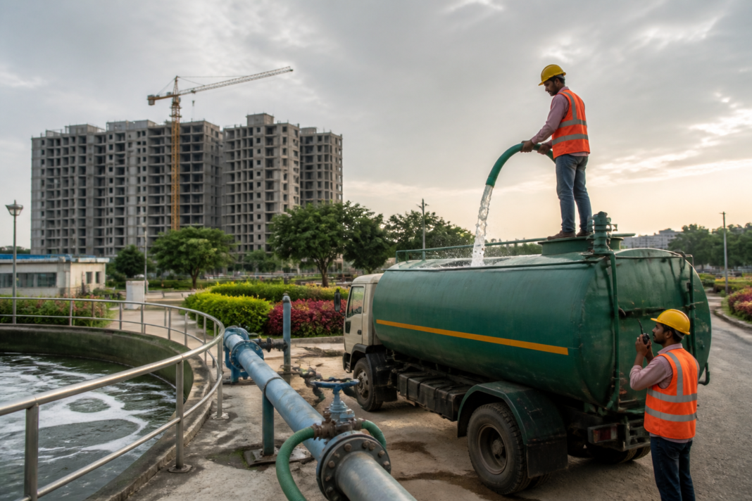 Dial-a-Green Tanker supplying treated sewage water for construction in Hyderabad