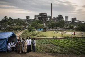 Kymore asbestos exposure concerns around a former industrial plant and nearby residential areas
