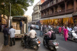 Pune traffic restrictions near a busy central market road during the Diwali shopping rush