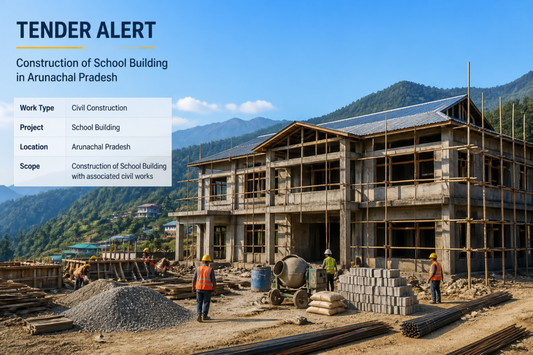 Civil construction site of school building in Arunachal Pradesh representing the tender for educational infrastructure in Aalo