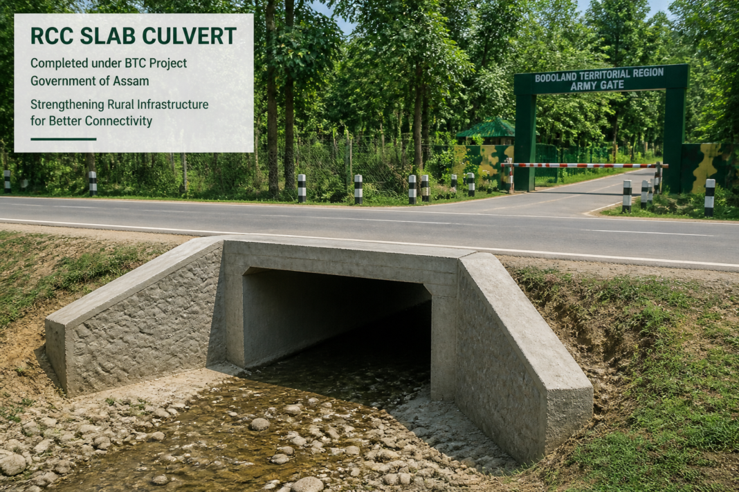RCC Slab Culvert at Hatigarh Army Gate construction site in Udalguri, Assam representing government civil works project