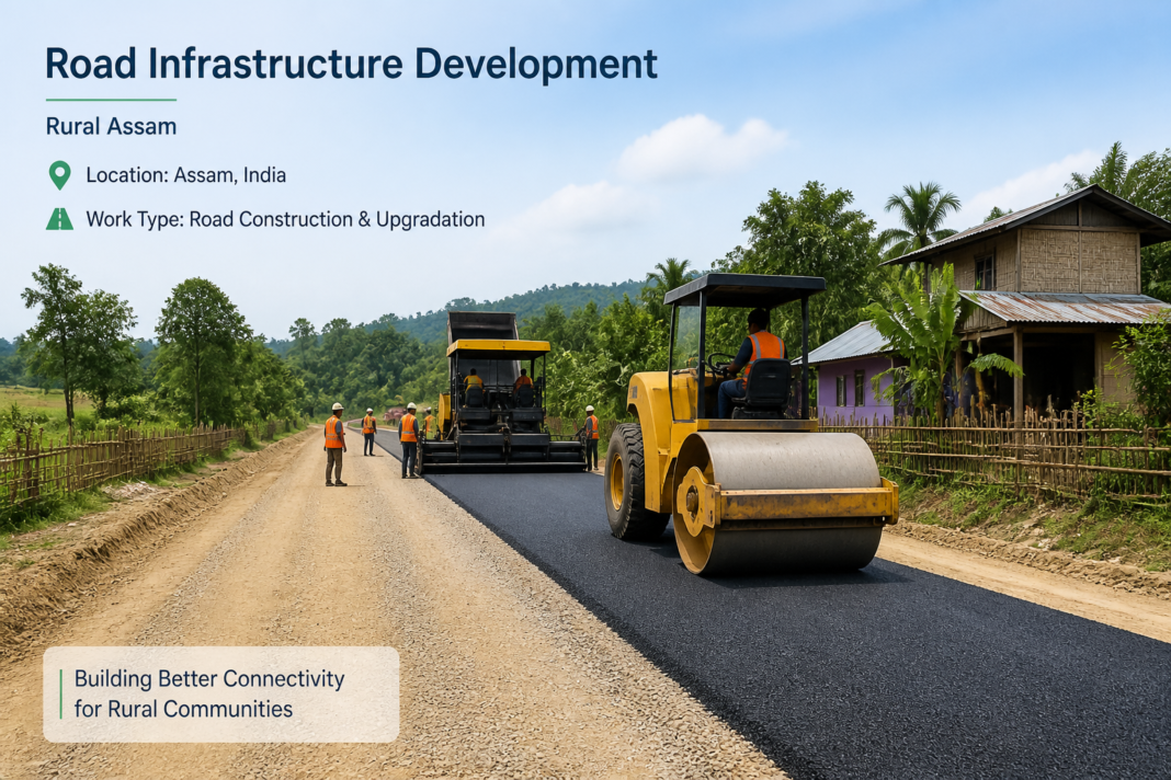 Road construction work at Belguri village in Baksa district, Assam under government tender