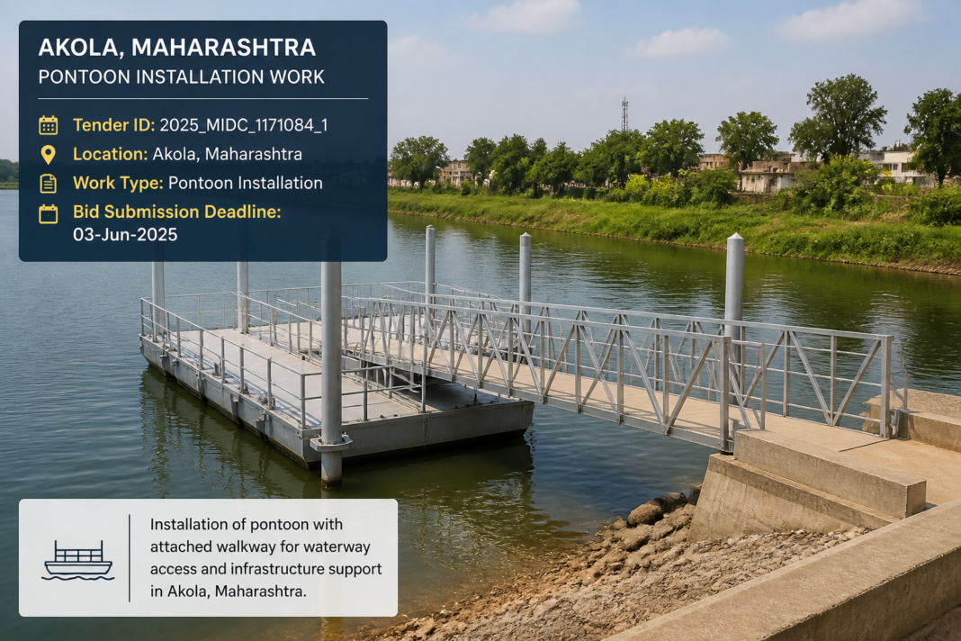 Metallic pontoon with walkway infrastructure over waterway for Akola Municipal Corporation civil works project