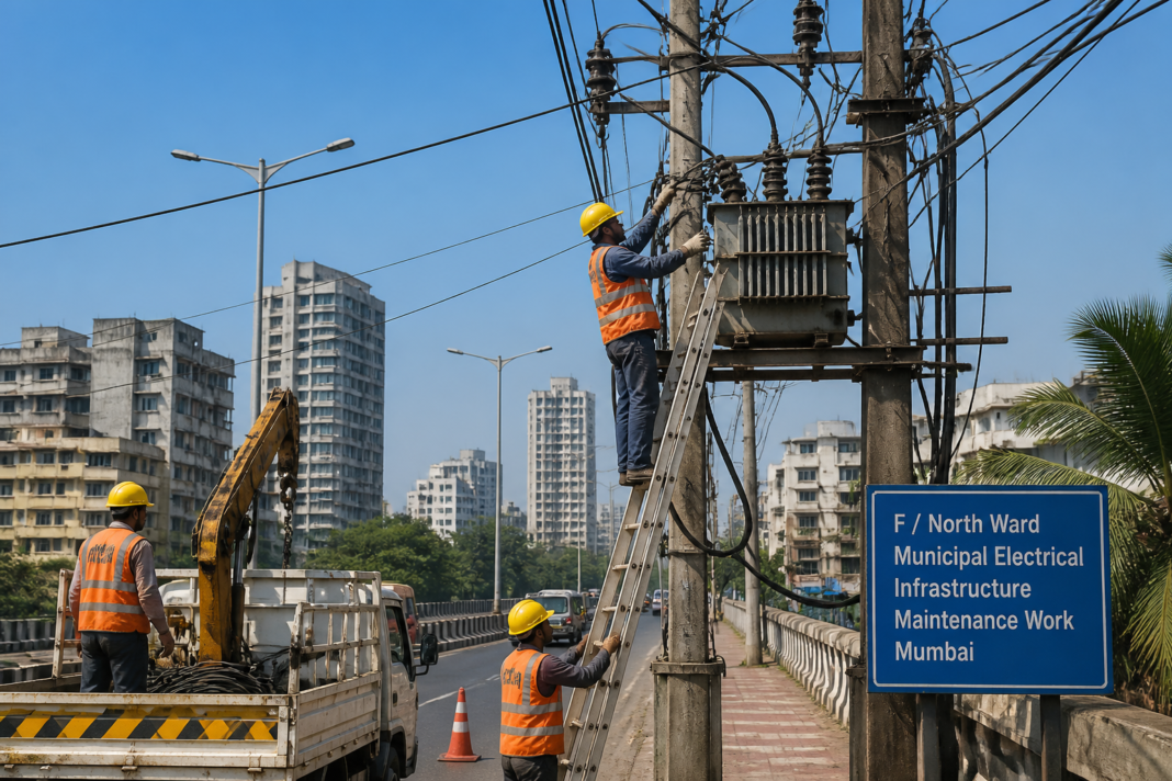 Electrical works in progress at Municipal Corporation of Greater Mumbai site representing Beat No 173 Councillor Fund infrastructure project