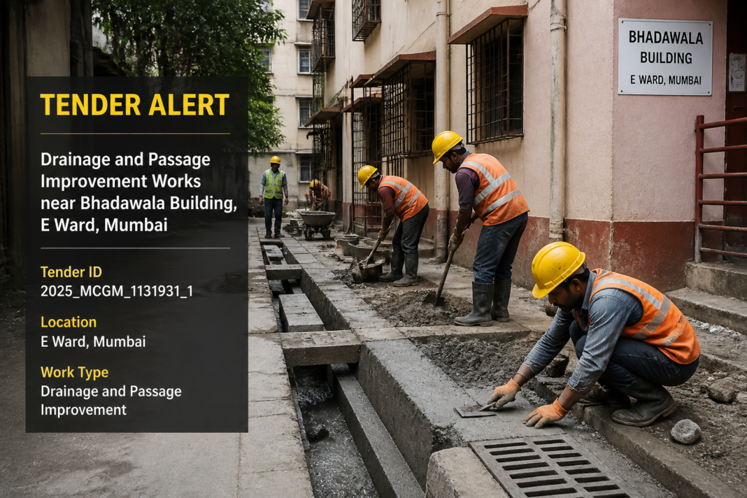 Drainage and passage improvement works near Bhadawala building in E Ward, Mumbai