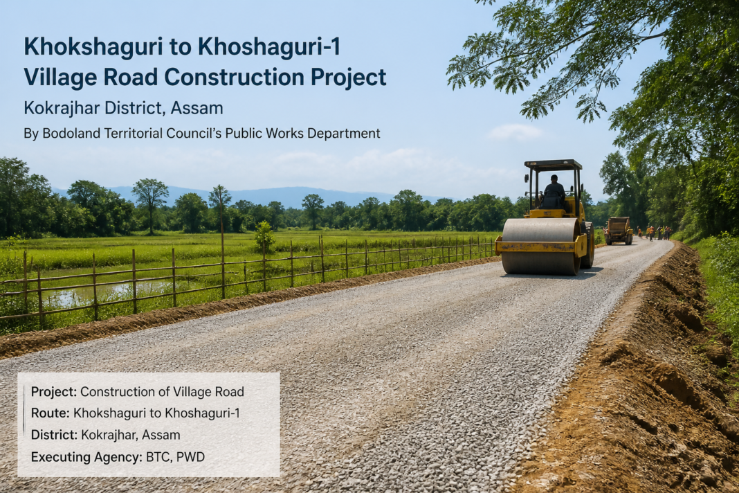 Under-construction rural road in Assam representing ICBP road construction project in Kokrajhar district