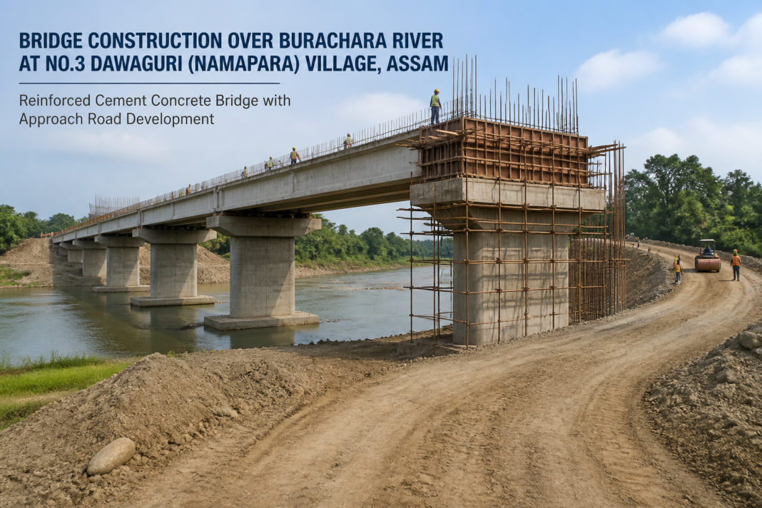 RCC bridge construction site over Burachara river at No.3 Dawaguri village in Kokrajhar, Assam