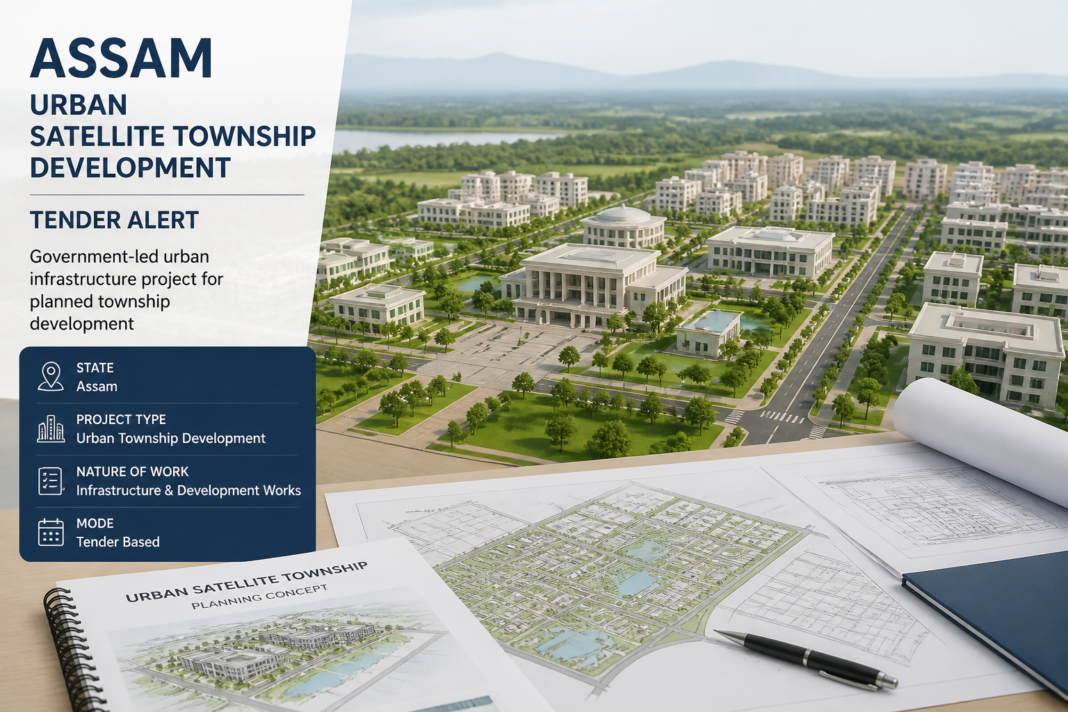 Conceptual image of Guwahati satellite township with architectural plans for public realm and civic infrastructure projects
