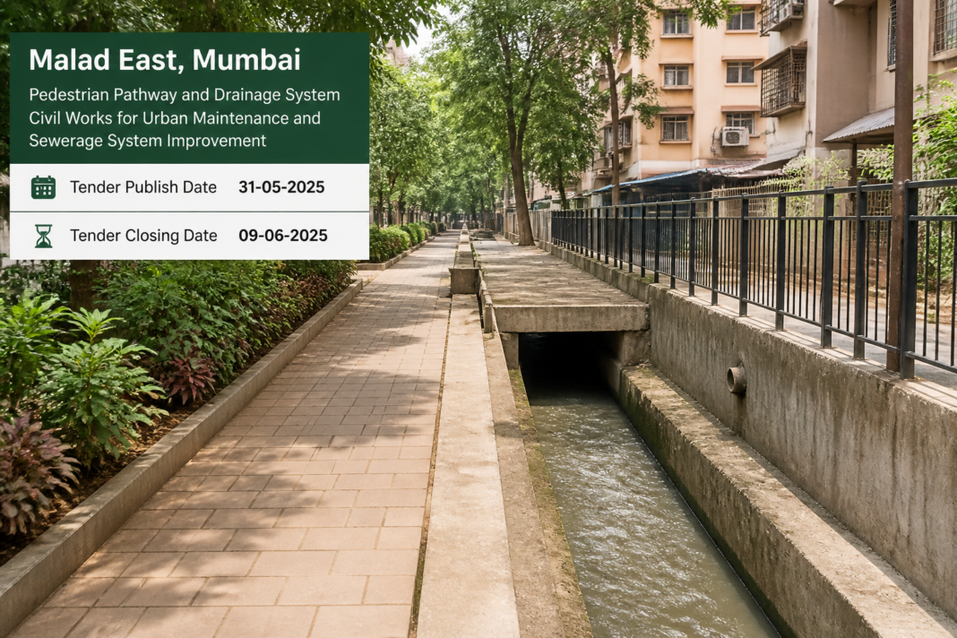 Pedestrian pathway and drainage system in Malad East municipal area, Mumbai