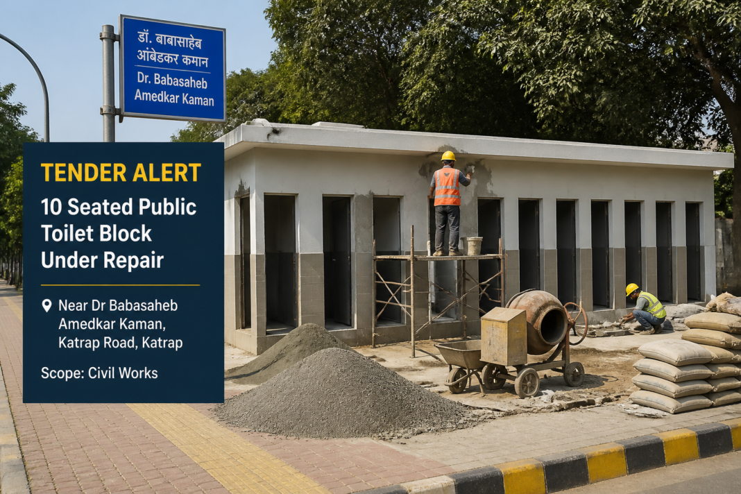 10 seated public toilet block undergoing repair near Dr Babasaheb Amedkar Kaman Katrap Road in KBMC