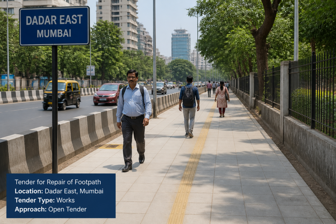 Well-maintained urban footpath at Dr. B.A Road, Dadar East, Mumbai under daylight