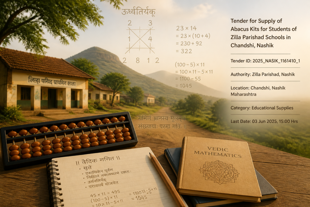 Cover image showing Abacus and Vedic Mathematics tools over rural Maharashtra landscape representing educational tender