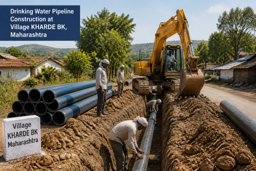 Drinking water pipeline construction site at Village KHARDE BK in Maharashtra