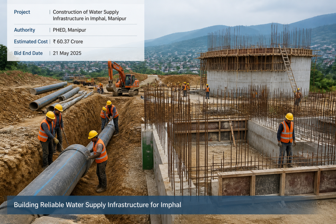 Construction site for Old Thumbuthong Water Supply Scheme infrastructure in Imphal, Manipur