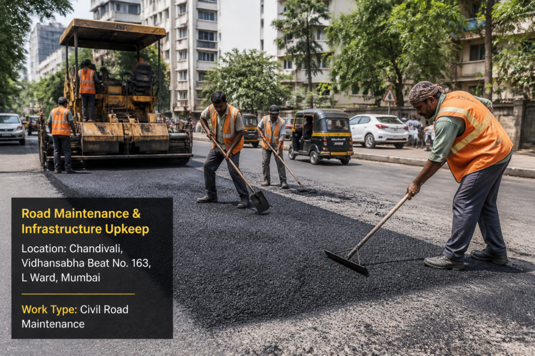 Urban road maintenance activity in Chandivali Vidhansabha beat no.163 L Ward, Mumbai under government municipal tender