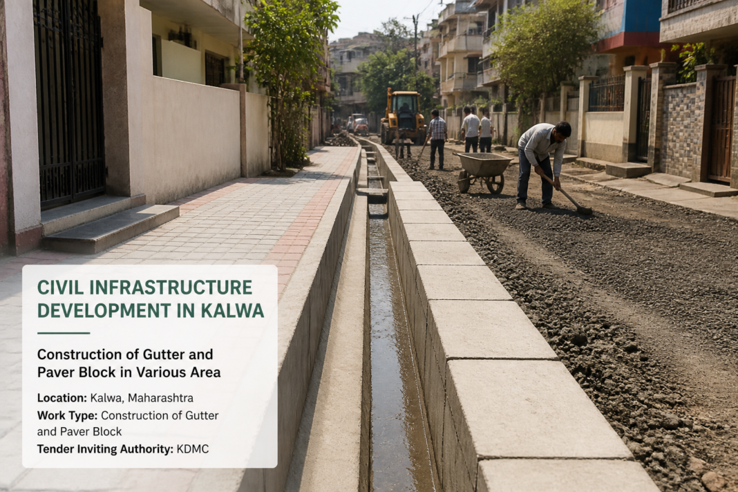 Newly constructed gutter and paved pathway at Navjeevan Chawl, Kalwa under Maharashtra government civil works tender