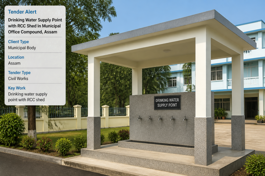 Drinking water facility with RCC shed constructed at municipal office compound in Assam under government infrastructure project