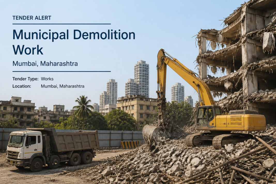 Municipal demolition site in Mumbai F/North Ward featuring civil infrastructure maintenance works