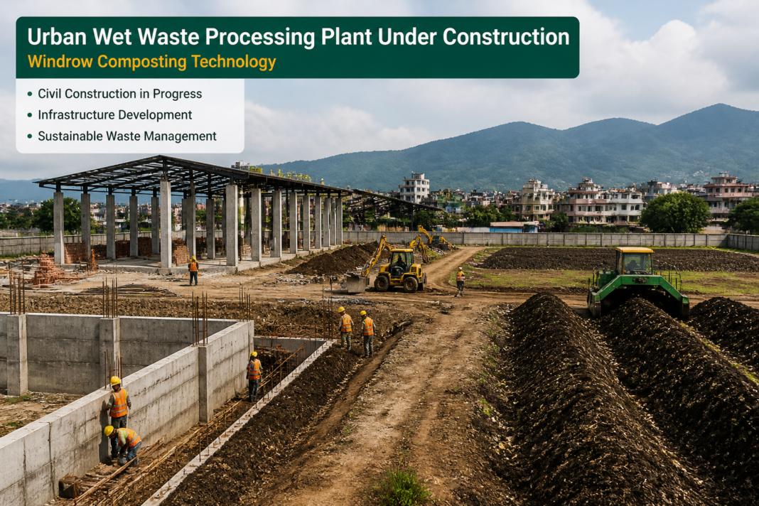 Windrow composting wet waste processing facility under construction representing Manipur government urban waste infrastructure tender