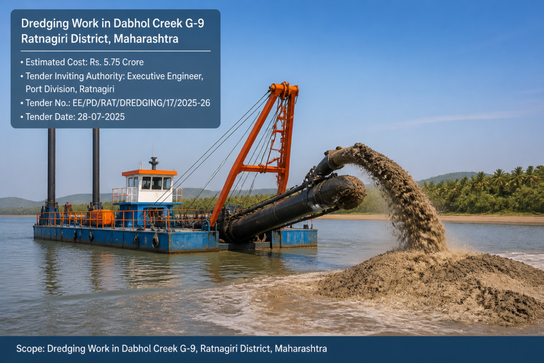 Dredger performing mechanical sand excavation in Dabhol Creek G-9, Ratnagiri district, Maharashtra