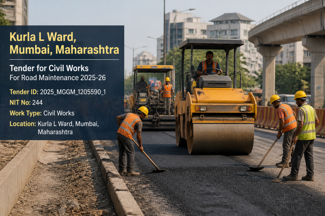 Road maintenance and civil works ongoing in Kurla L Ward under Maharashtra Government tender